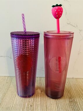 Starbucks Pink & Purple Cold Cup Tumblers - Set of 2